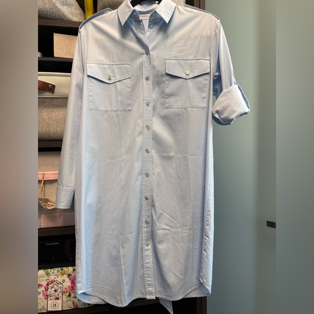 Maison Ullens 100% cotton shirt dress, made in Romania, powder blue